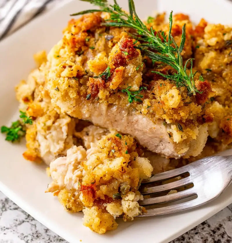 4-Ingredient Slow Cooker Pork Chops with Stuffing Crust