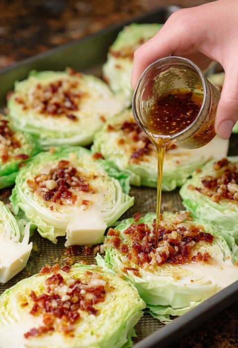 Southern Roasted Cabbage Steaks with Garlic Bacon Butter