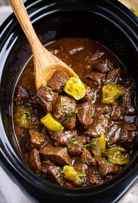 Crockpot Mississippi Steak Bites