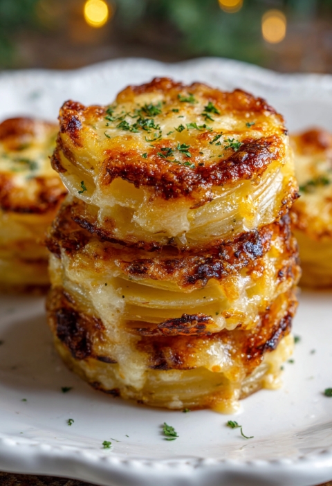Oven-Baked 4-Ingredient Cheesy Potato Stacks