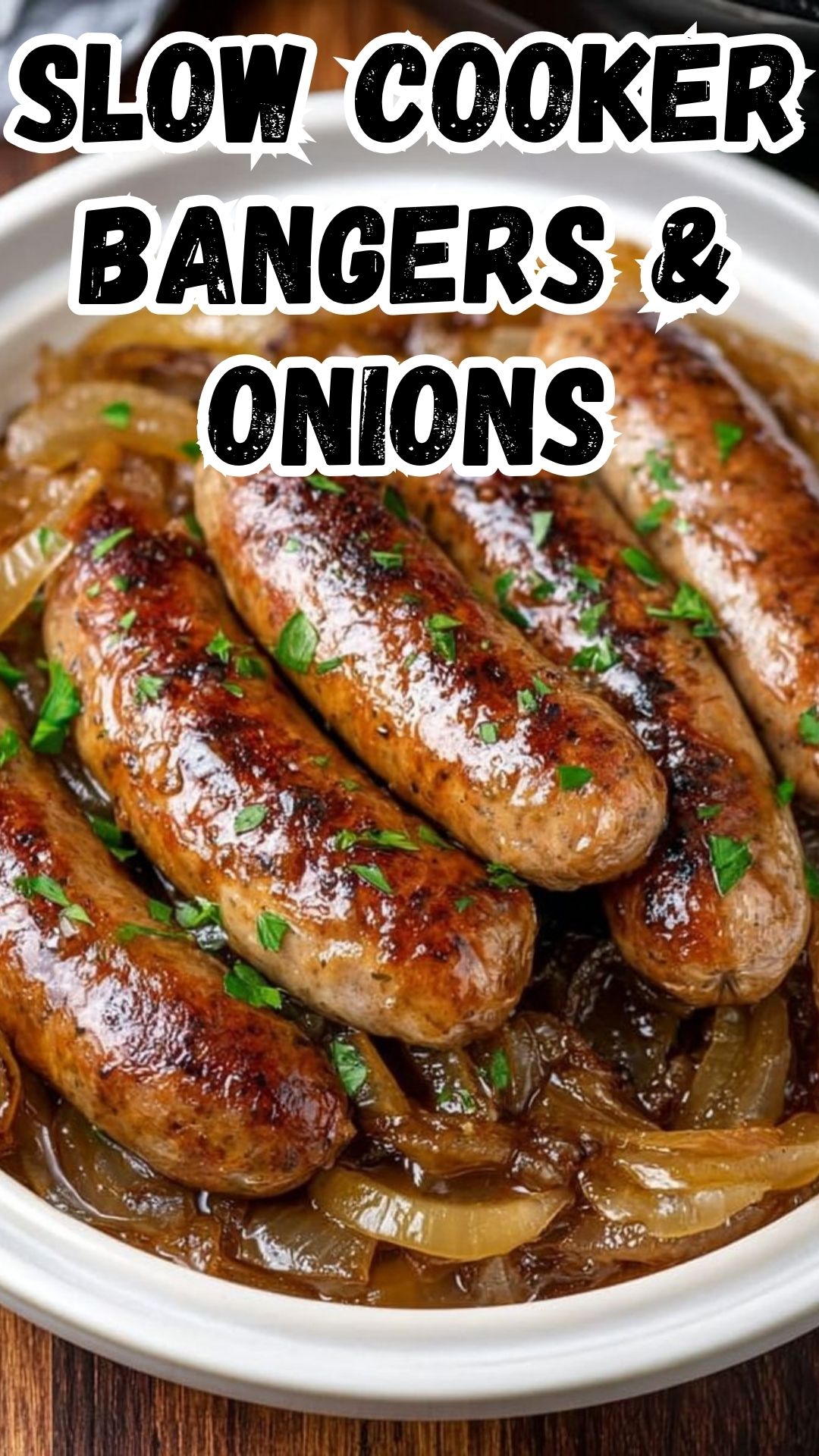 Slow Cooker 4-Ingredient Bangers and Onions Slow Cooker 4-Ingredient Bangers and Onions