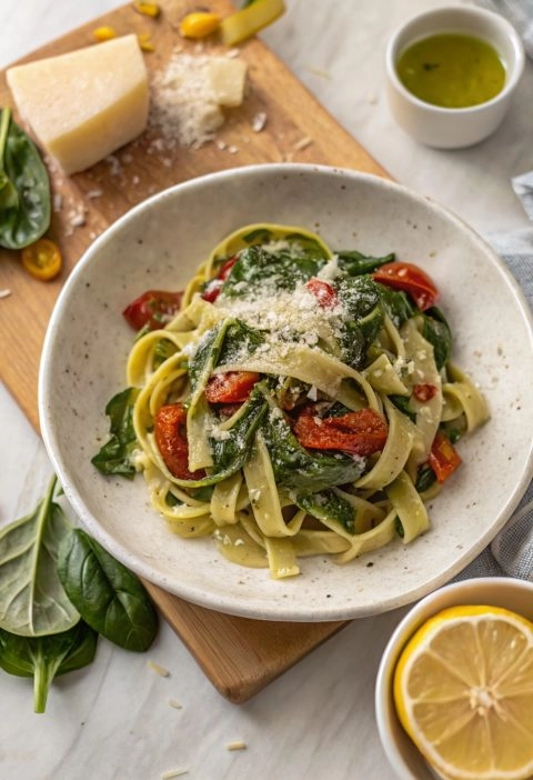 Slow Cooker Spinach Pasta Primavera