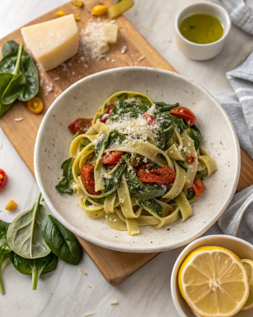 Slow Cooker Spinach Pasta Primavera