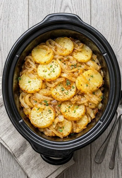 Slow Cooker 4-Ingredient Depression Era Potato and Onion Bake