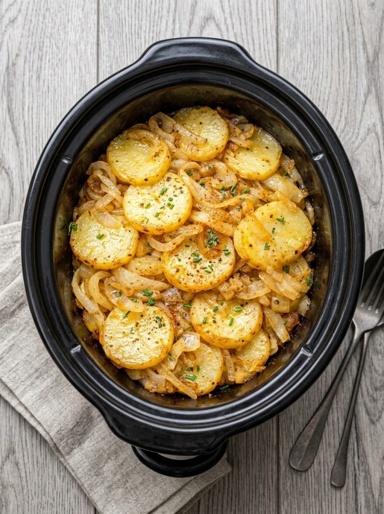 Slow Cooker 4-Ingredient Depression Era Potato and Onion Bake