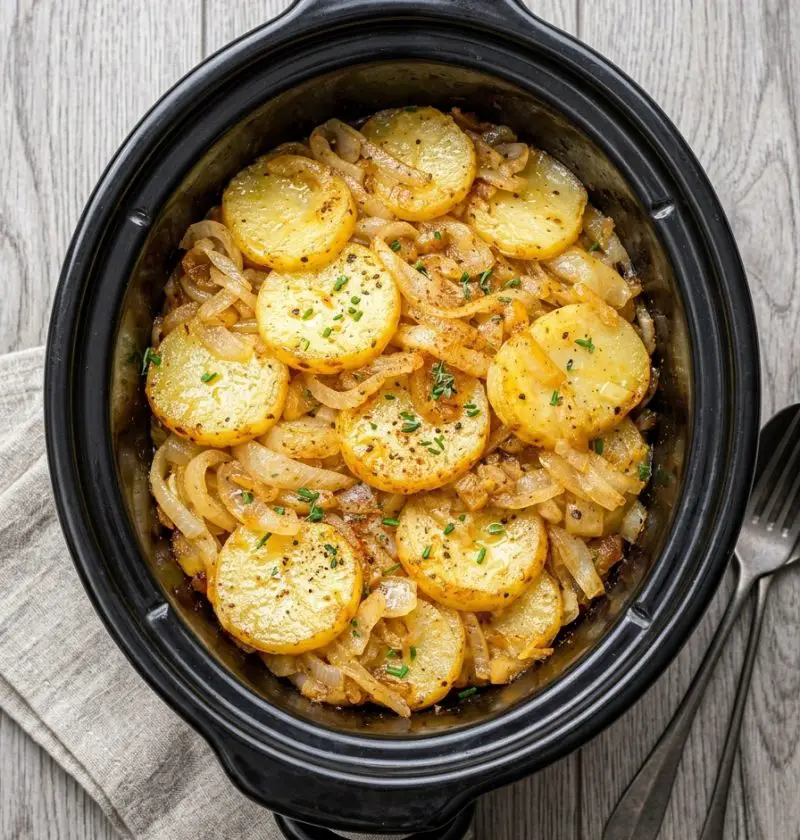Slow Cooker 4-Ingredient Depression Era Potato and Onion Bake