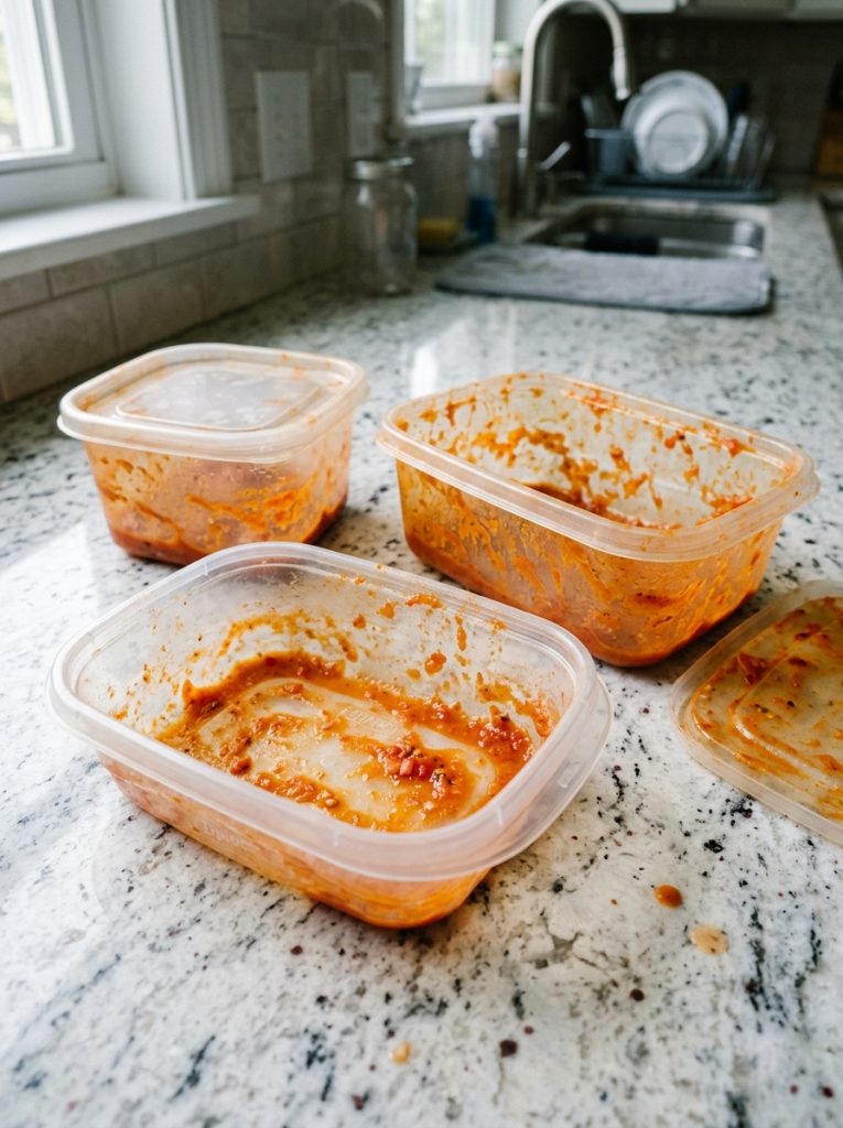 That Weird Orange Stain on Your Plastic Containers? Here’s the Lazy Trick That Actually Works