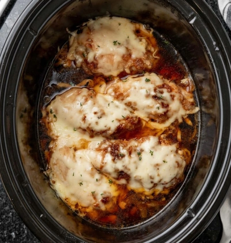 5-Ingredient Slow Cooker French Onion Chicken