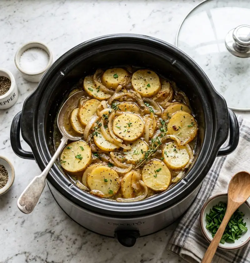 Slow Cooker 4-Ingredient Depression Era Potato and Onion Bake