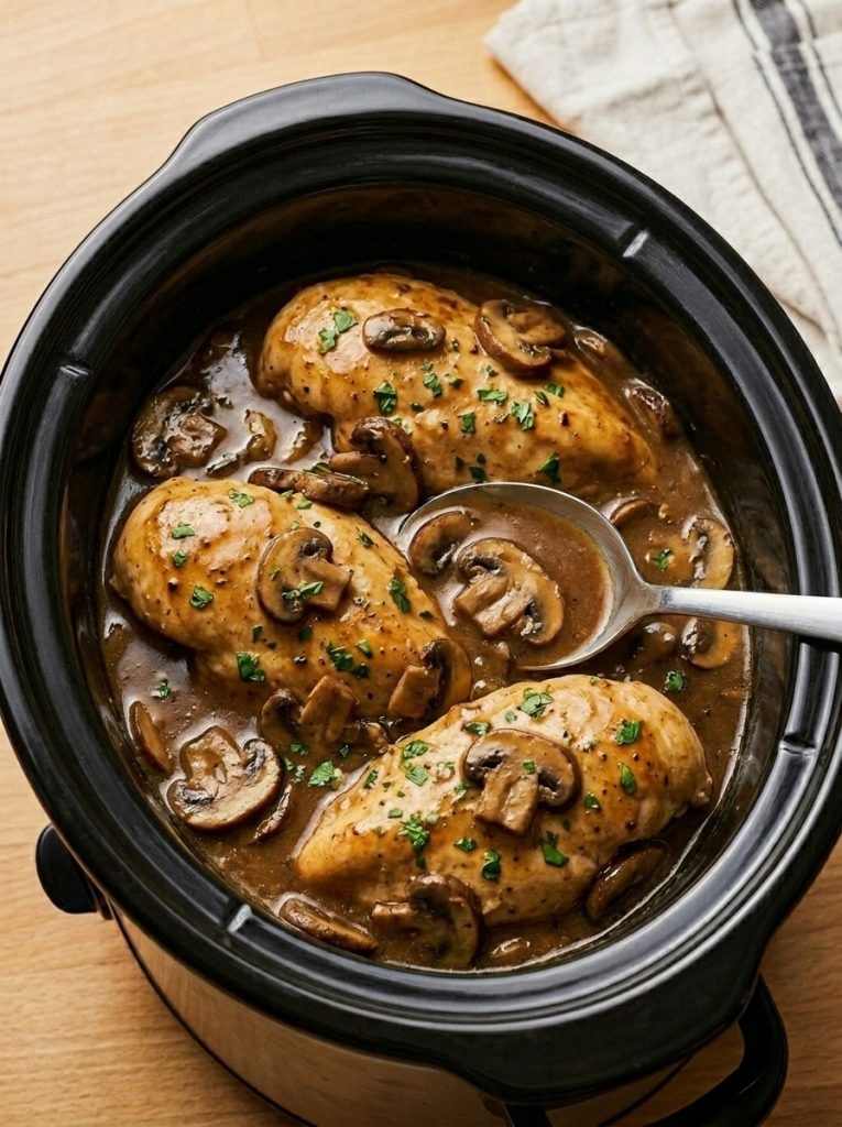 4-Ingredient Slow Cooker Chicken Marsala with Mushrooms