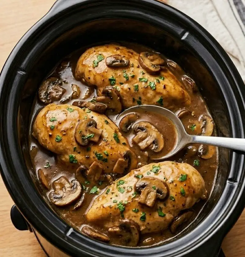 4-Ingredient Slow Cooker Chicken Marsala with Mushrooms