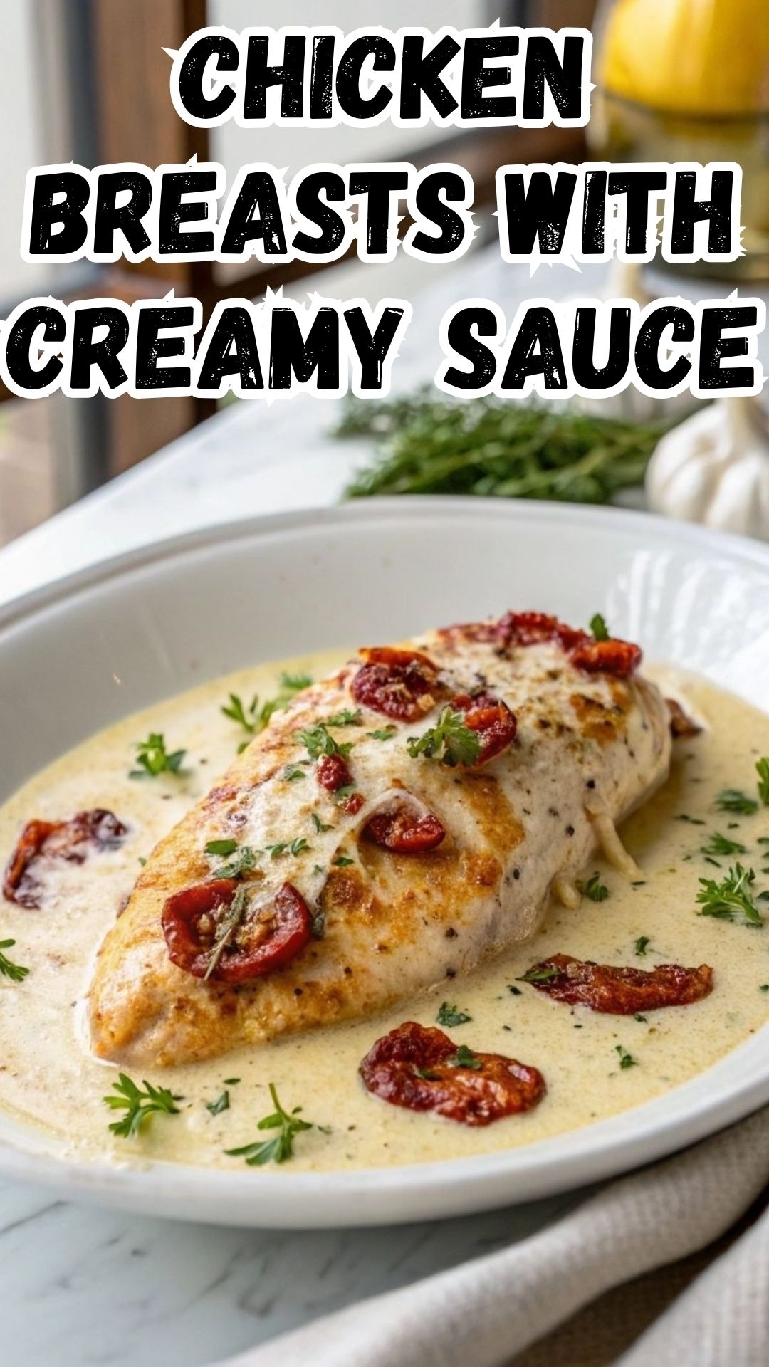 Creamy Sun-Dried Tomato Pour-Over Baked Chicken Breasts Creamy Sun-Dried Tomato Pour-Over Baked Chicken Breasts