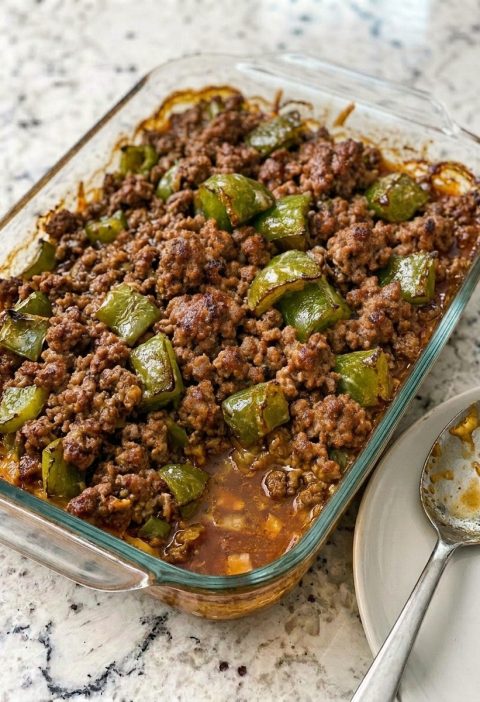 Oven-Baked 4-Ingredient Amish Beef and Bell Pepper Bake