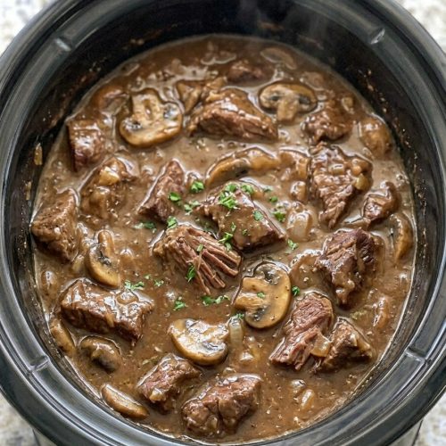 Slow Cooker 4-Ingredient Mushroom Beef Tips