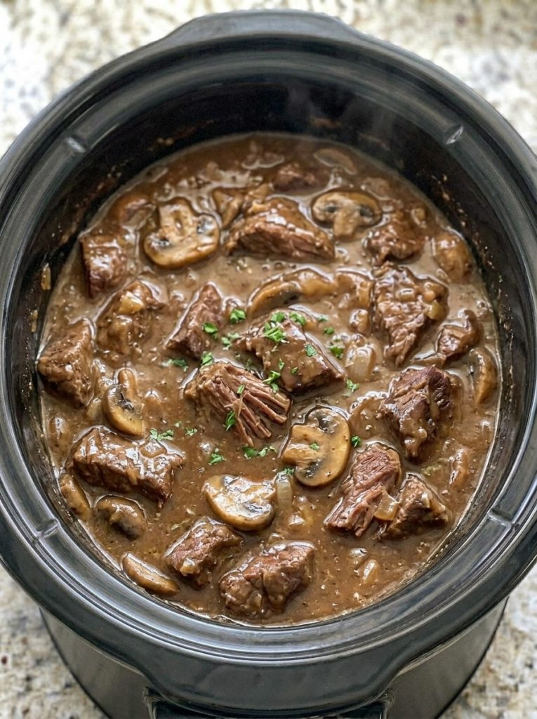 Slow Cooker 4-Ingredient Mushroom Beef Tips
