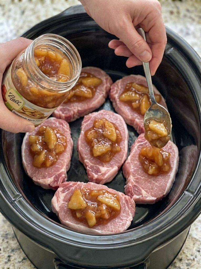 Slow Cooker 5-Ingredient Apple Pie Pork Chops