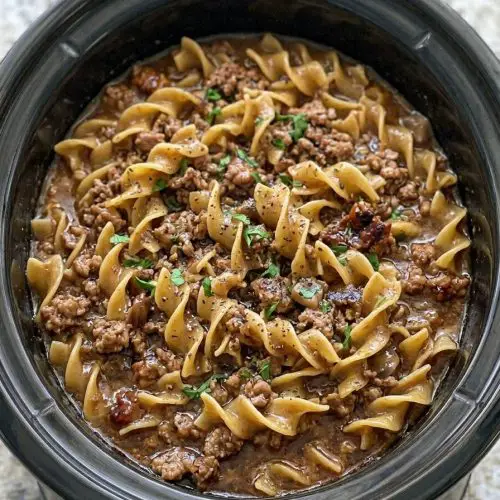 Slow Cooker Ground Pork Noodles