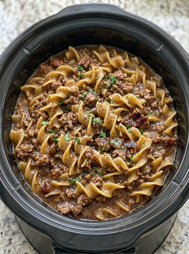 Slow Cooker Ground Pork Noodles