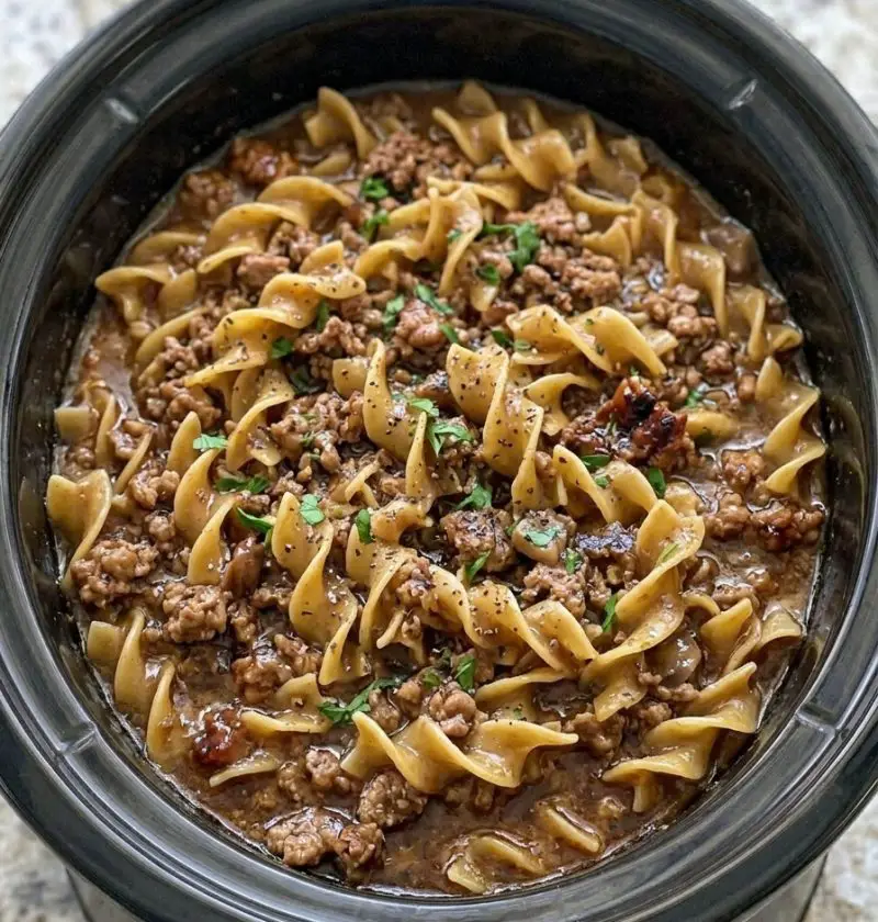 Slow Cooker Ground Pork Noodles