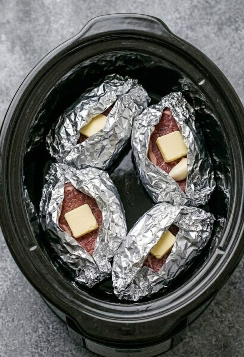 Slow Cooker 4-Ingredient Garlic Butter Steak Packets