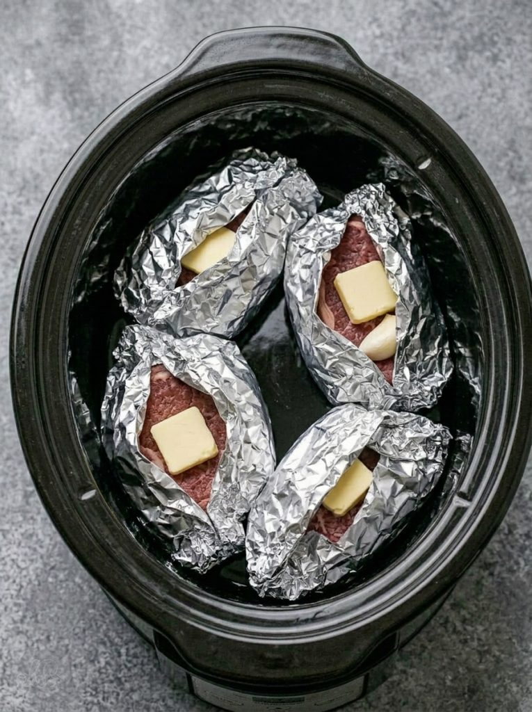 Slow Cooker 4-Ingredient Garlic Butter Steak Packets