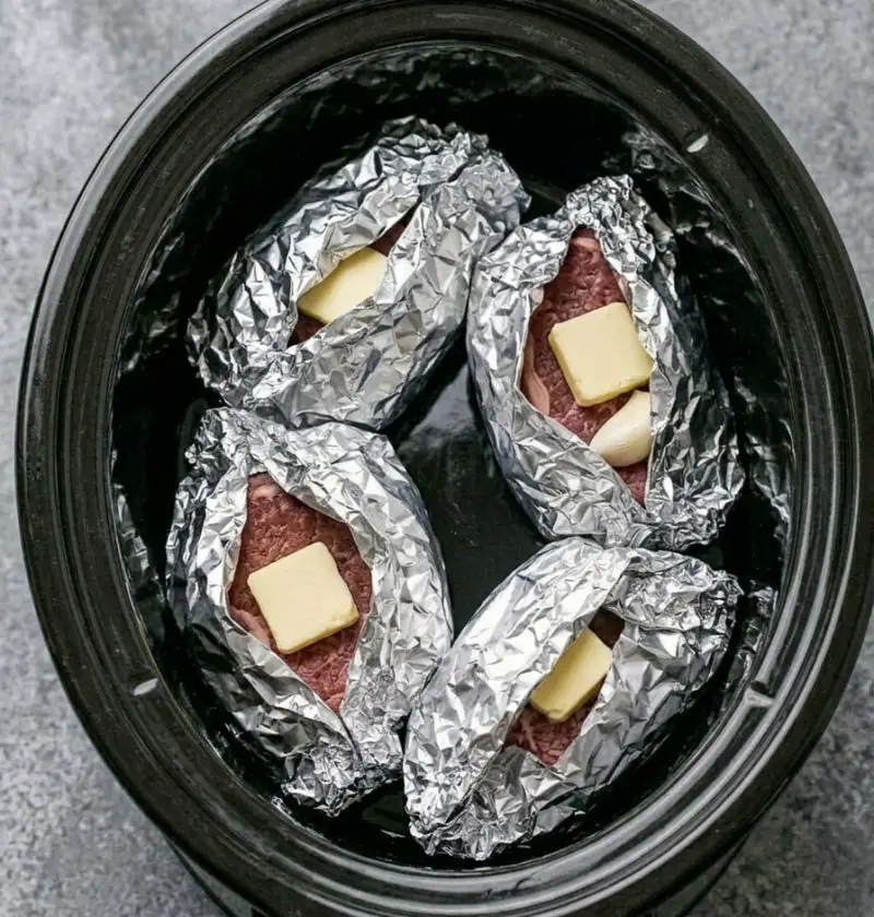 Slow Cooker 4-Ingredient Garlic Butter Steak Packets