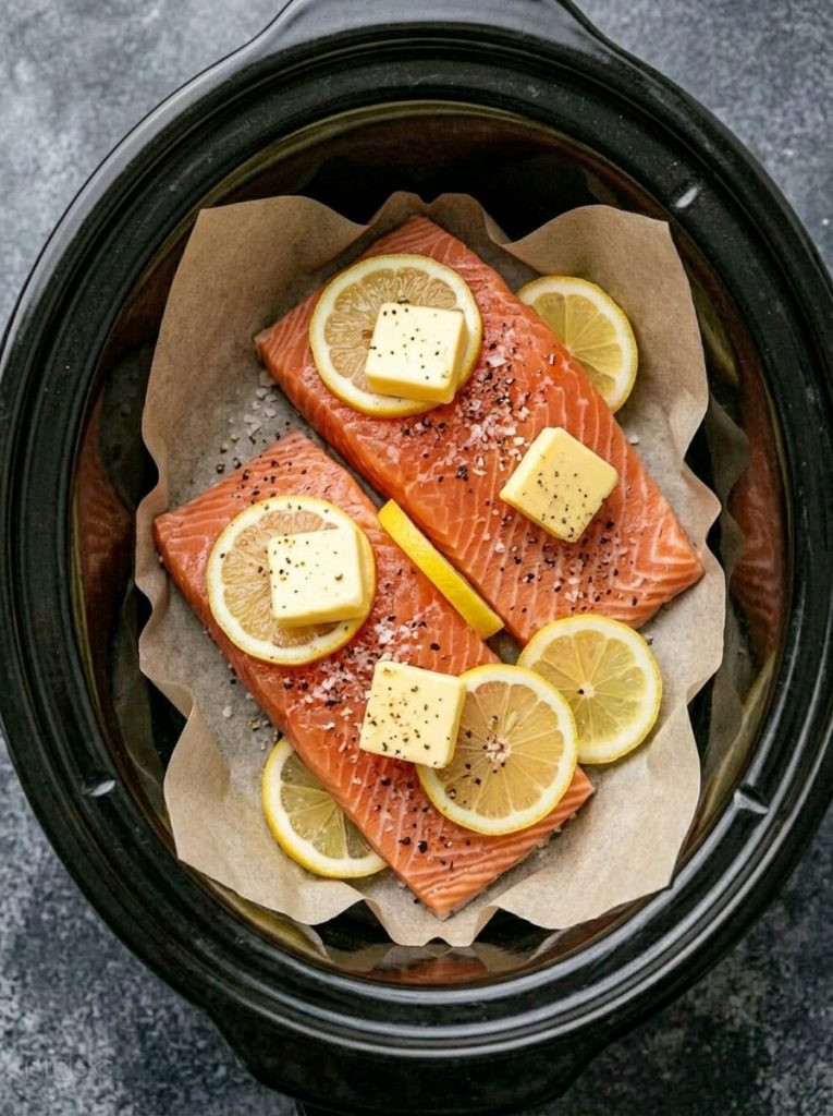 Slow Cooker Lemon Butter Salmon (on Parchment)
