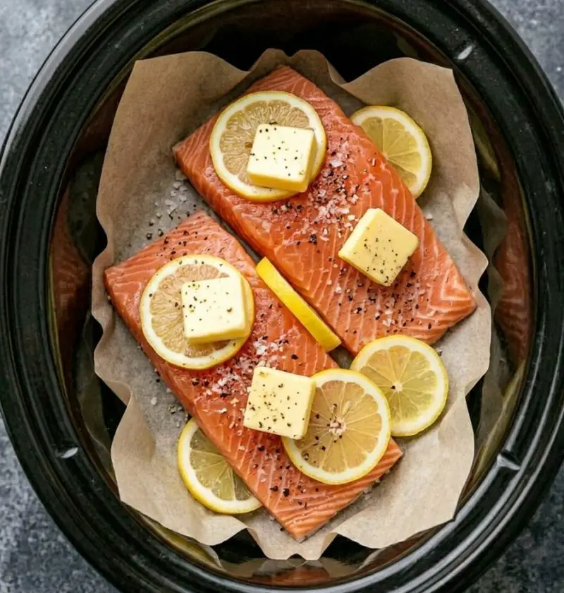 Slow Cooker Lemon Butter Salmon (on Parchment)