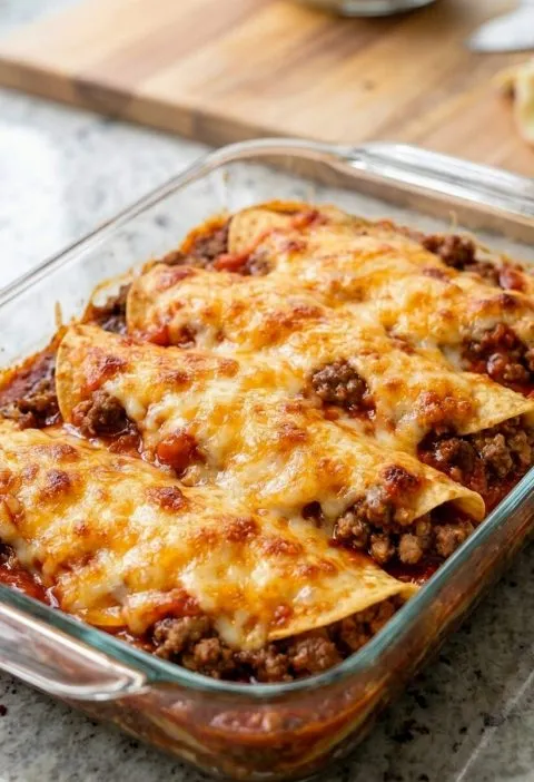 Oven Baked 4-Ingredients Beef Enchilada Casserole