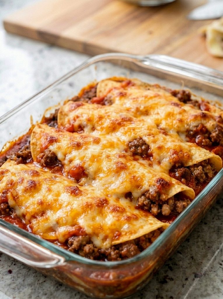 Oven Baked 4-Ingredients Beef Enchilada Casserole