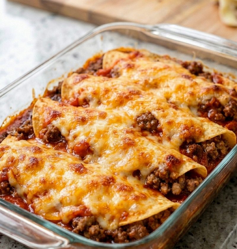 Oven Baked 4-Ingredients Beef Enchilada Casserole