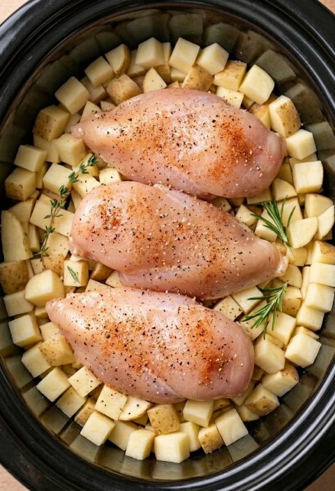 5-ingredient slow cooker chicken and potatoes