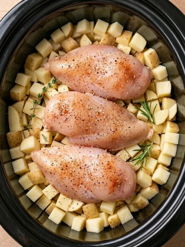 5-ingredient slow cooker chicken and potatoes