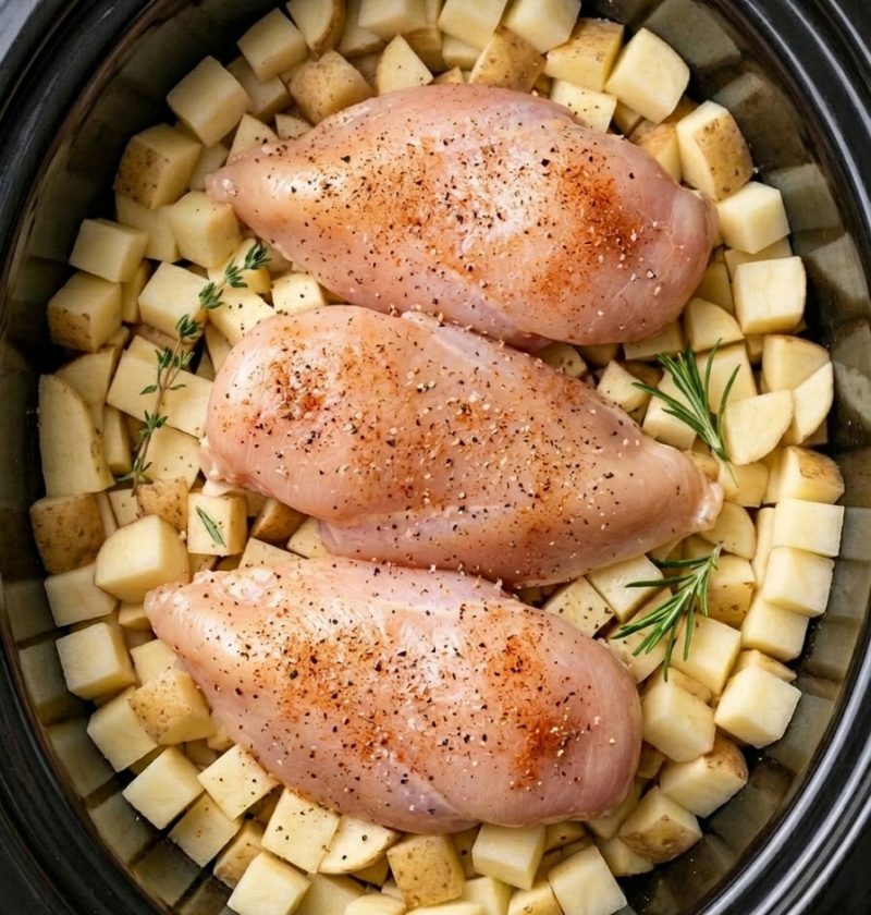 5-ingredient slow cooker chicken and potatoes