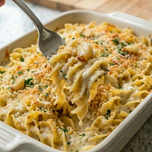 Oven Baked Garlic Parmesan Noodles