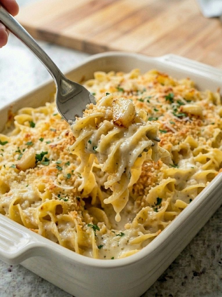 Oven Baked Garlic Parmesan Noodles