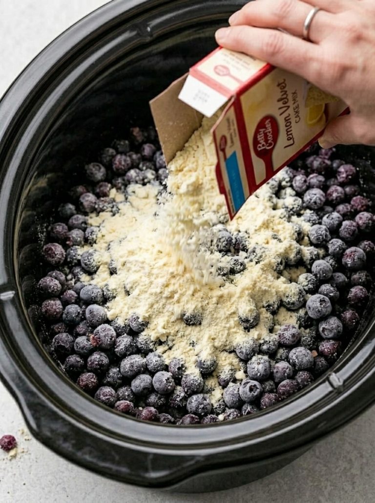 Slow Cooker 4-Ingredient Lemon Blueberry Dump Cake