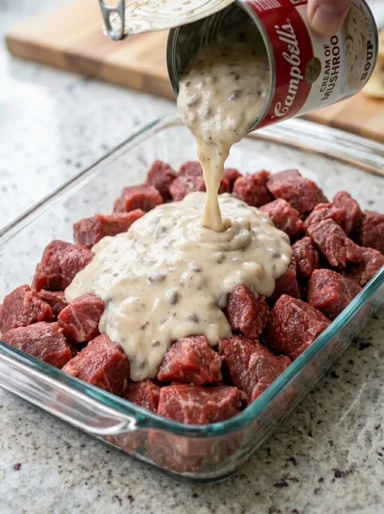 Oven-Baked 4-Ingredient Creamy Mushroom Beef Bake