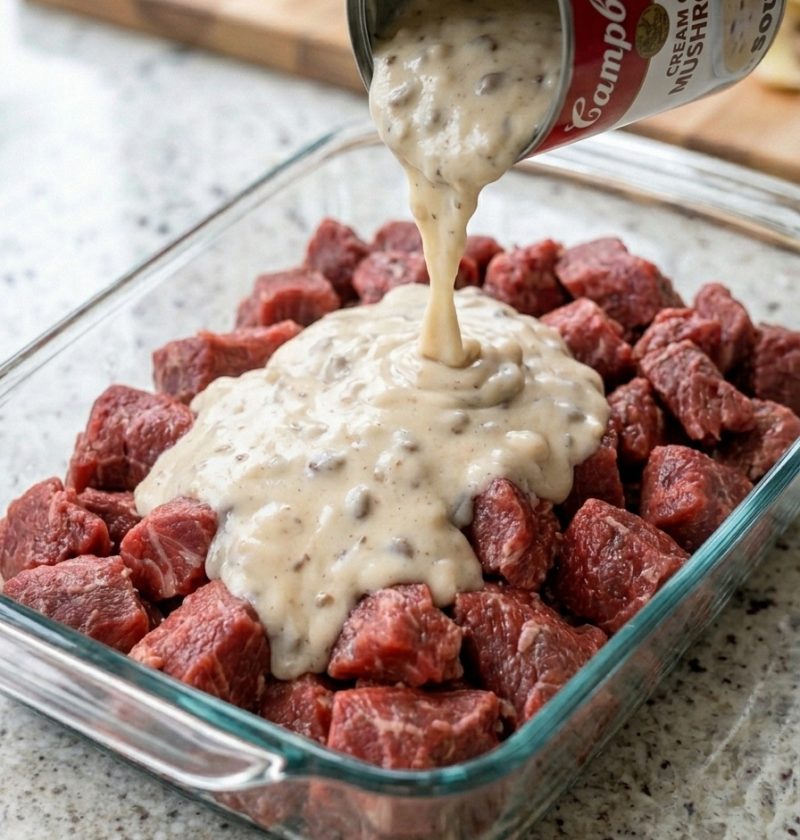 Oven-Baked 4-Ingredient Creamy Mushroom Beef Bake
