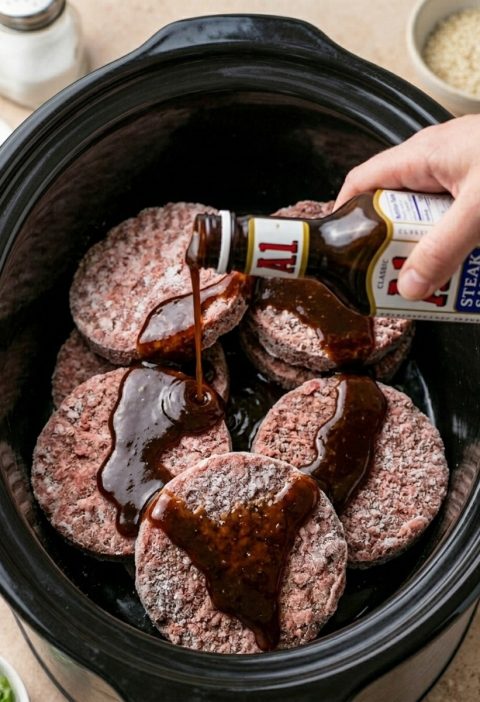 Slow Cooker 5-Ingredient Steakhouse Burgers