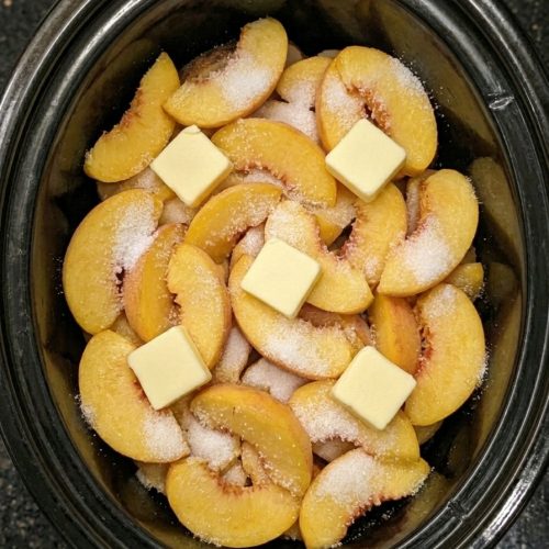 4-Ingredient Slow Cooker Peach Dump Cake