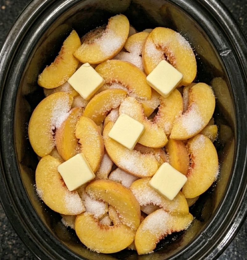 4-Ingredient Slow Cooker Peach Dump Cake