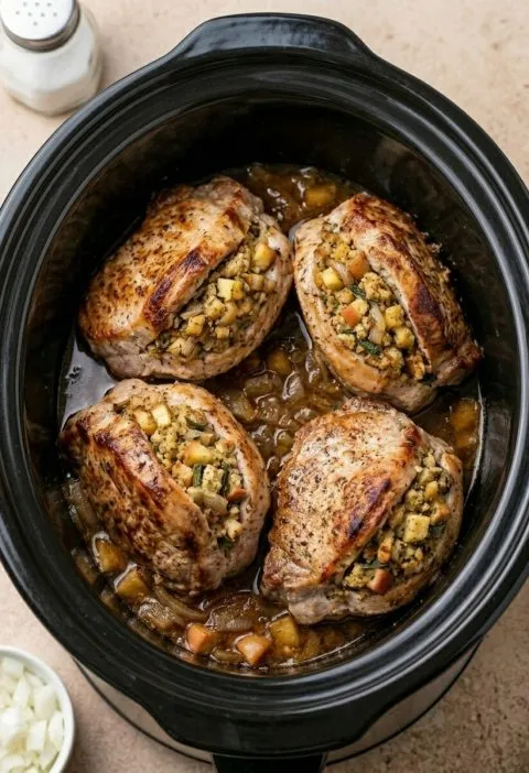 Slow Cooker 3-Ingredient Stuffed Pork Chops