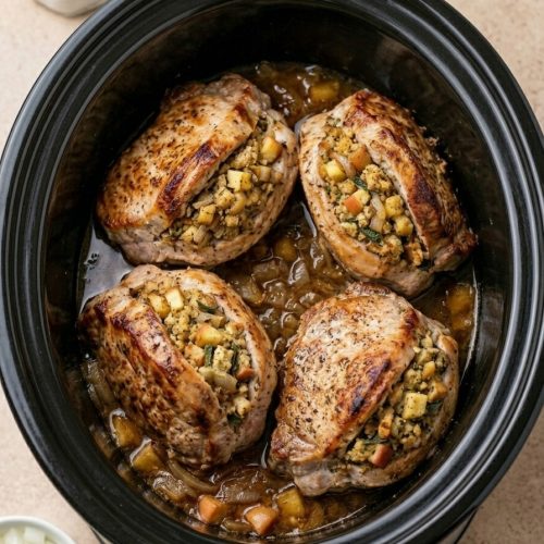 Slow Cooker 3-Ingredient Stuffed Pork Chops