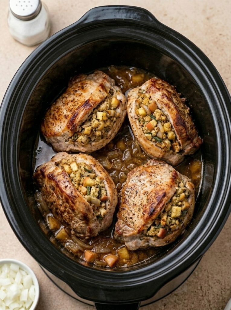 Slow Cooker 3-Ingredient Stuffed Pork Chops