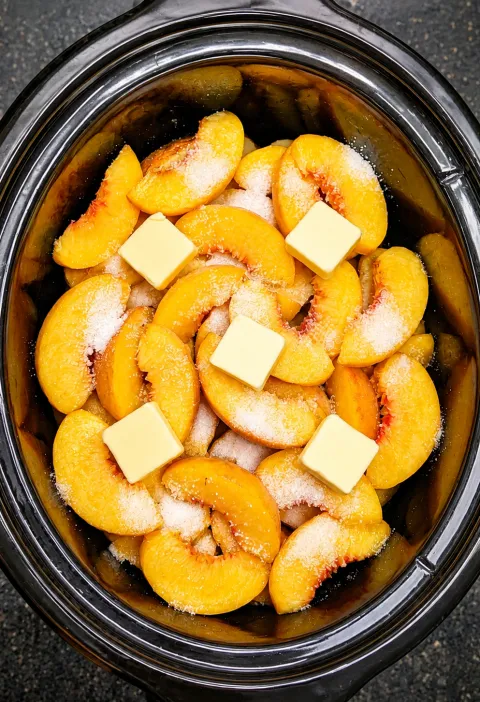 4-Ingredient Slow Cooker Peach Dump Cake