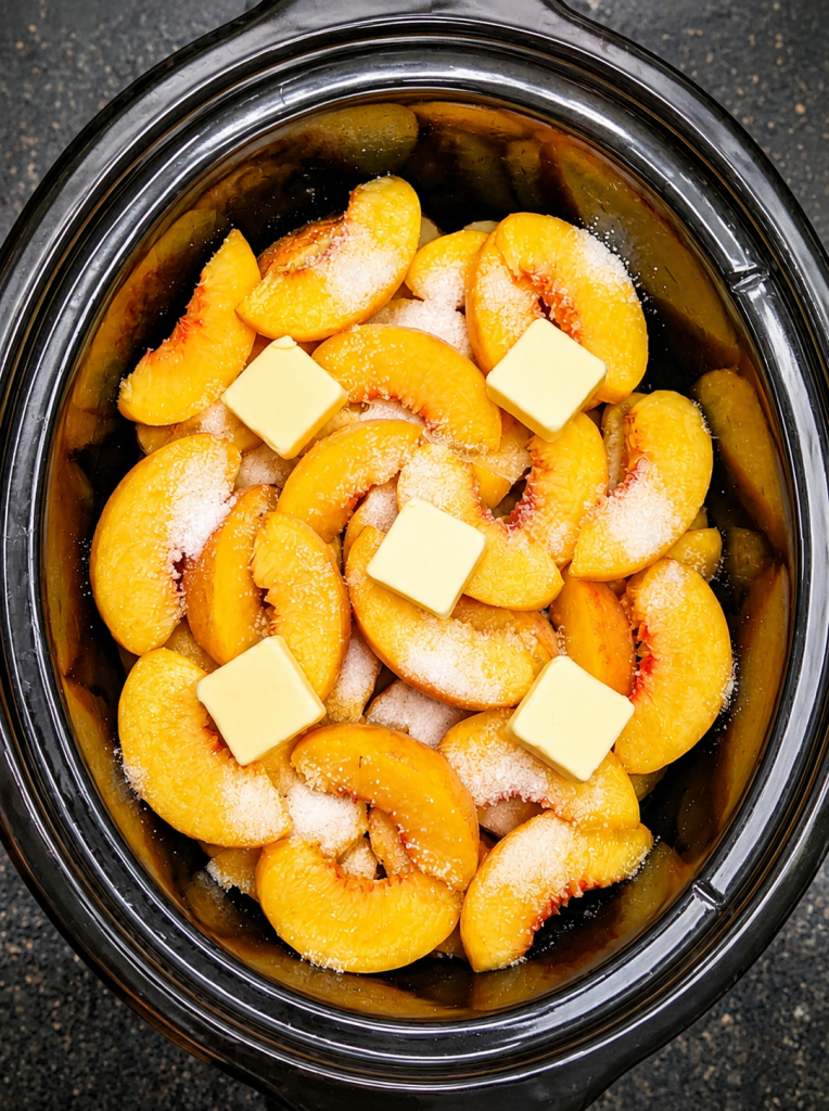 4-Ingredient Slow Cooker Peach Dump Cake