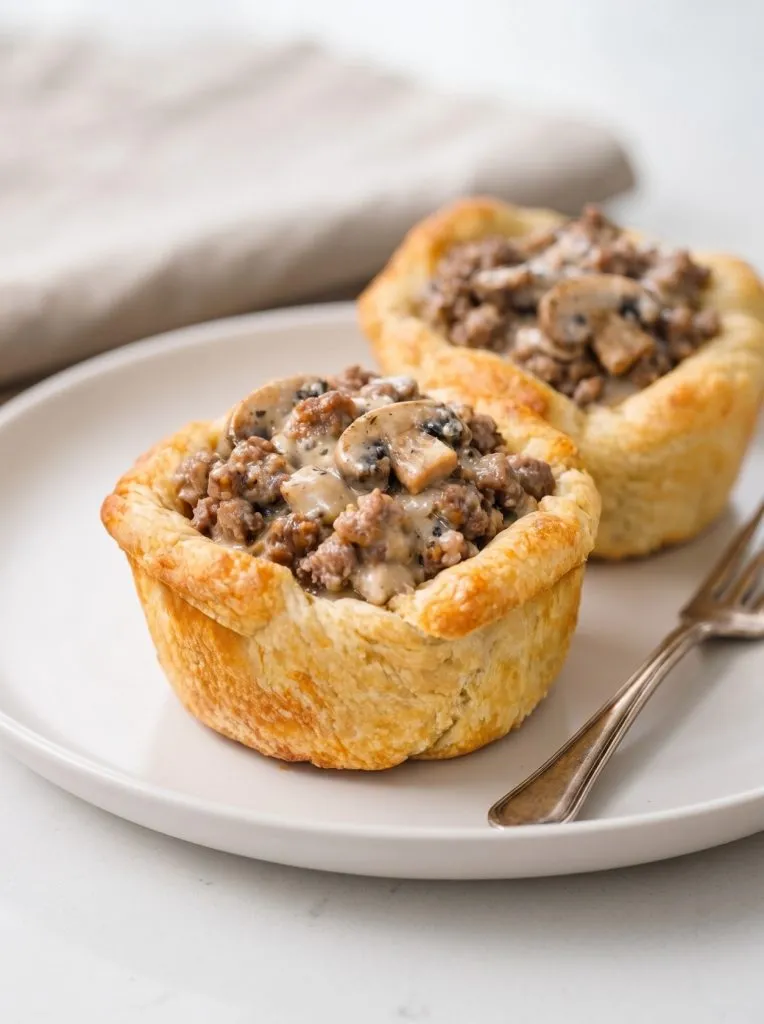 Oven-Baked 3-Ingredient Beef and Mushroom Crescent Cups