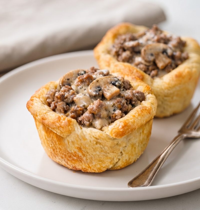 Oven-Baked 3-Ingredient Beef and Mushroom Crescent Cups