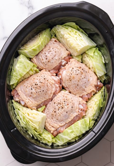 5-Ingredient Slow Cooker Buttered Cabbage and Chicken